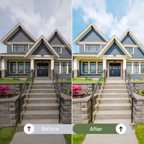 Brightened modern home exterior with clean, professional finish