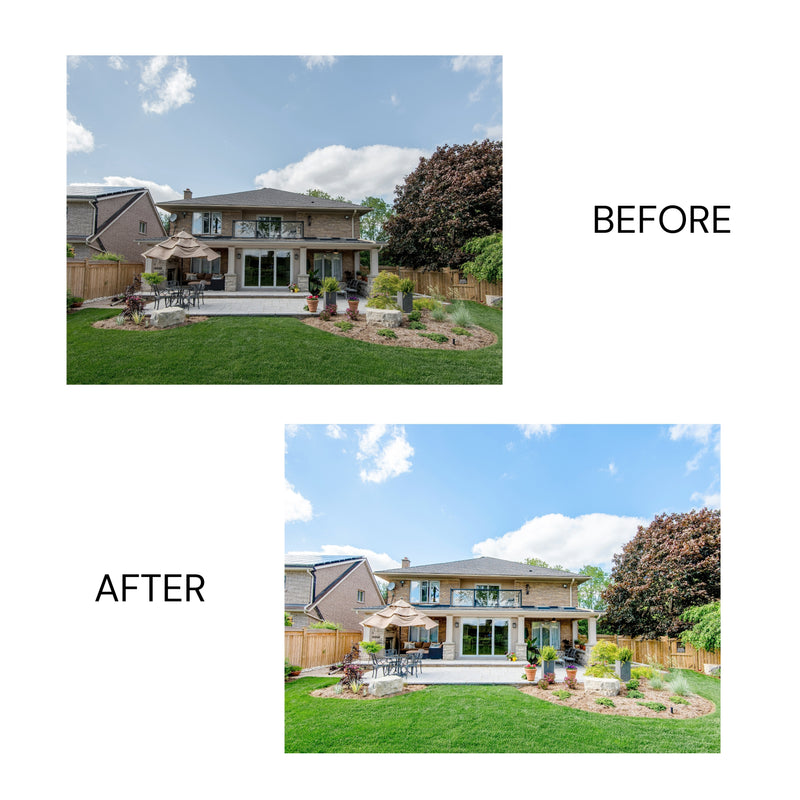 Outdoor image of cozy cottage enhanced with clean tones